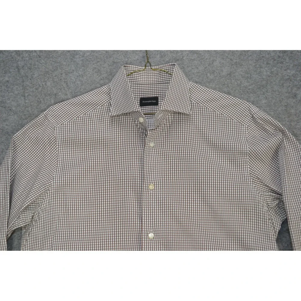 Ermenegildo Zegna‎ Shirt Mens 16 41 Brown Check Long Sleeve Button Front